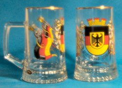 Glass Beer Mug with German Crest and Flags